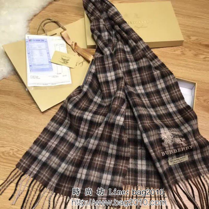 BURBERRY巴寶莉 秋冬爆款 格紋馬標刺繡羊毛圍巾 LLWJ6255